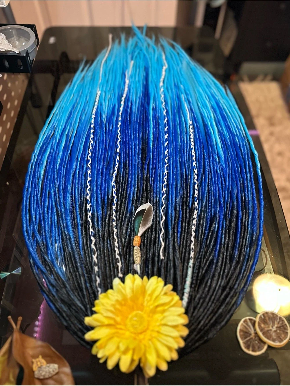 Blue Ombre Synthetic Dreadlock Extensions with Full New 60 DE Dreadlocks